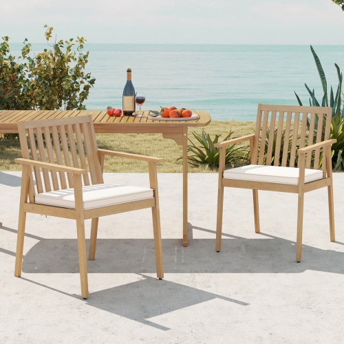 Gymax 4 PCS Patio Dining Chairs w/ Removable Padded Cushion Armrests & Teak Oil Finish
