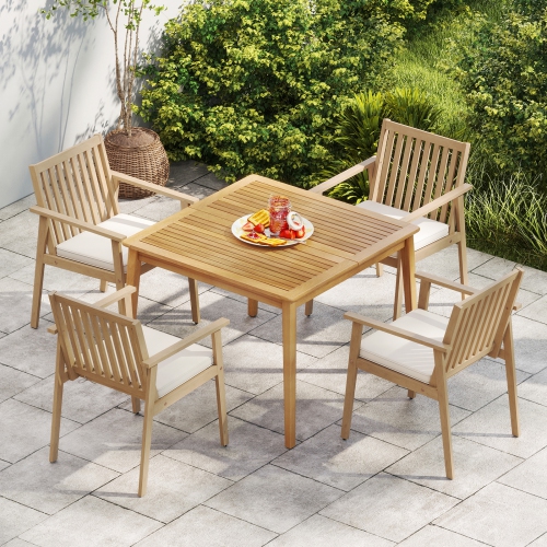Gymax 4 PCS Patio Dining Chairs w/ Removable Padded Cushion Armrests & Teak Oil Finish