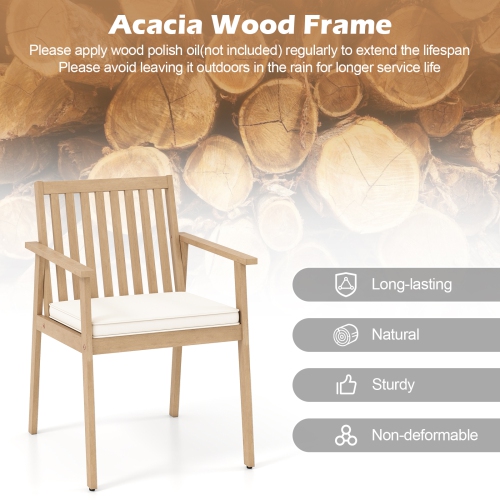 Gymax 2 PCS Patio Dining Chairs w/ Removable Padded Cushion Armrests & Teak Oil Finish