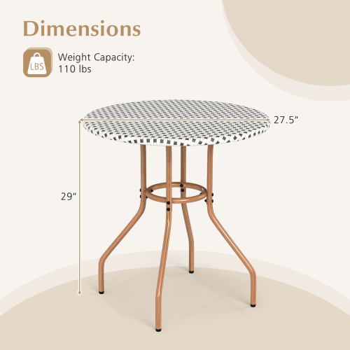 Gymax 27.5'' Outdoor Bistro Table PE Rattan Round Patio Side Table w/ Heavy Duty Metal Frame