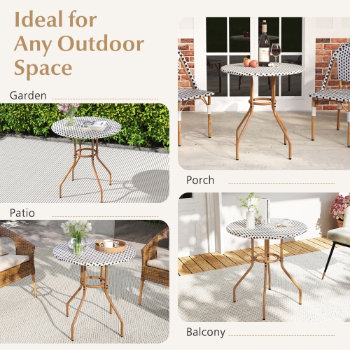 Gymax 27.5'' Outdoor Bistro Table PE Rattan Round Patio Side Table w/ Heavy Duty Metal Frame