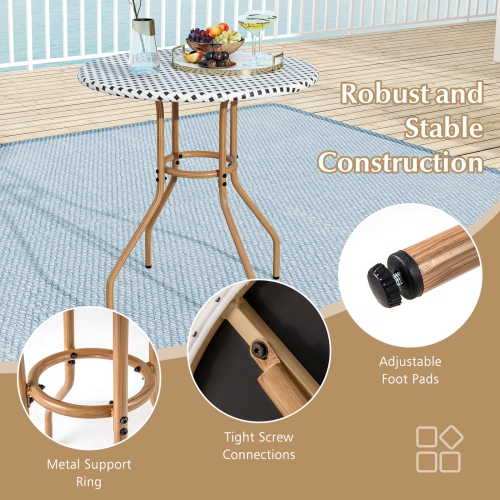 Gymax 27.5'' Outdoor Bistro Table PE Rattan Round Patio Side Table w/ Heavy Duty Metal Frame