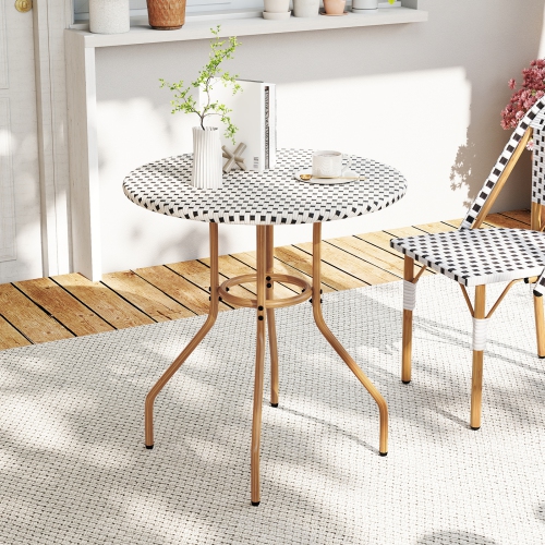 Gymax 27.5'' Outdoor Bistro Table PE Rattan Round Patio Side Table w/ Heavy Duty Metal Frame