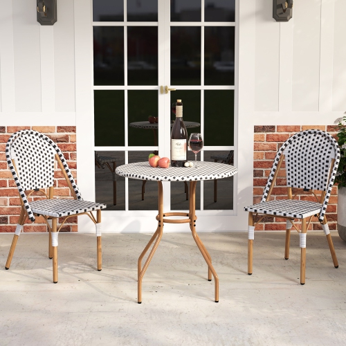 Gymax 27.5'' Outdoor Bistro Table PE Rattan Round Patio Side Table w/ Heavy Duty Metal Frame