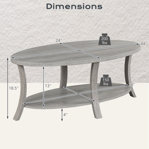 Gymax 2-Tier Oval Coffee Table w/ Storage Shelf Rubber Wood Accent Tea Table