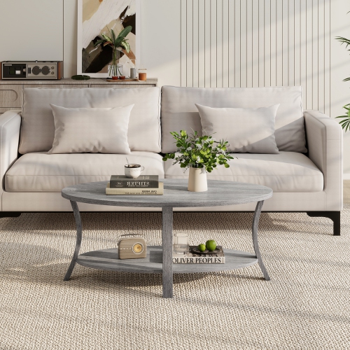 Gymax 2-Tier Oval Coffee Table w/ Storage Shelf Rubber Wood Accent Tea Table