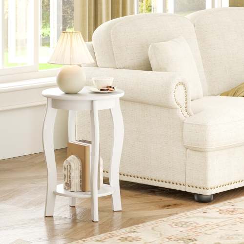 Gymax 2-Tier Round End Table Set of 2 Narrow Sofa Side Nightstand w/ Storage Shelf