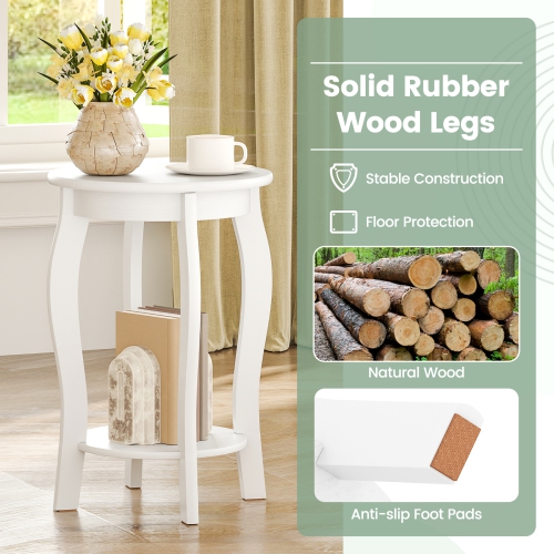 Gymax 2-Tier Round End Table Set of 2 Narrow Sofa Side Nightstand w/ Storage Shelf