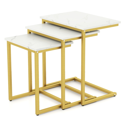 Gymax 3 PCS Nesting Coffee End Table Set Stacking Side Nightstand Living Room