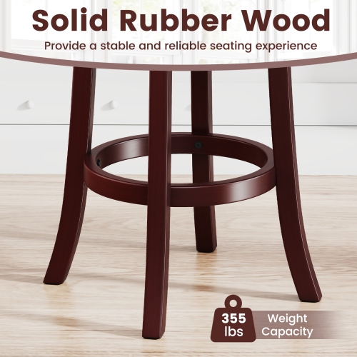 Gymax 26'' Counter Height Swivel Barstools Set of 2 High Backs & Footrests Solid Wood