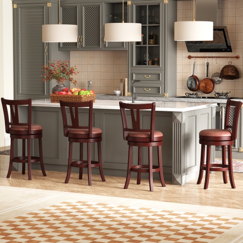 Gymax 26'' Counter Height Swivel Barstools Set of 4 High Backs & Footrests Solid Wood