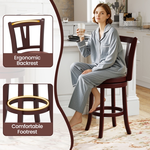 Gymax 26'' Counter Height Swivel Barstools Set of 4 High Backs & Footrests Solid Wood