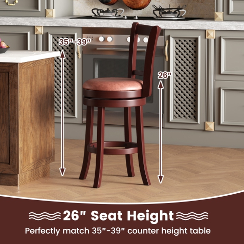 Gymax 26'' Counter Height Swivel Barstools Set of 4 High Backs & Footrests Solid Wood