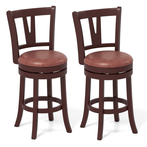 Gymax 26'' Counter Height Swivel Barstools Set of 4 High Backs & Footrests Solid Wood