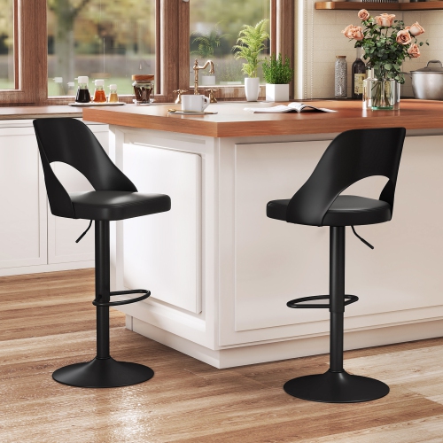 Gymax Bar Stools Set of 4 w/Enlarged PU Leather Seat Footrest Swivel Bar Chairs