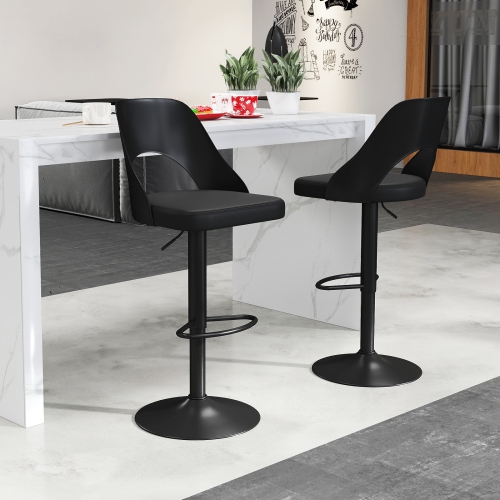 Gymax Bar Stools Set of 4 w/Enlarged PU Leather Seat Footrest Swivel Bar Chairs