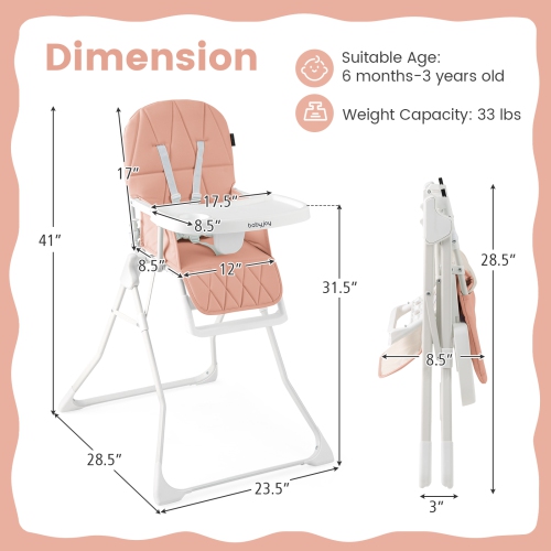 Gymax Foldable High Chair Easy Clean Compact Highchair w/ Removable Adjustable Tray