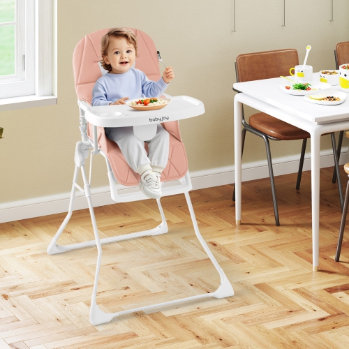 Gymax Foldable High Chair Easy Clean Compact Highchair w/ Removable Adjustable Tray
