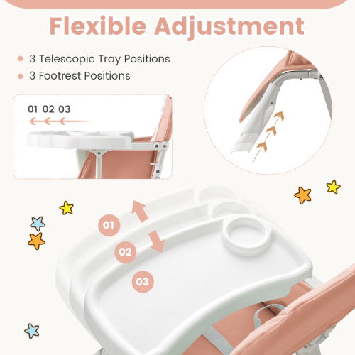 Gymax Foldable High Chair Easy Clean Compact Highchair w/ Removable Adjustable Tray