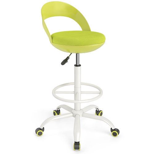 Gymax Drafting Stool Rolling Tall Desk Chair w/ Wheels Low Backrest Footrest Green