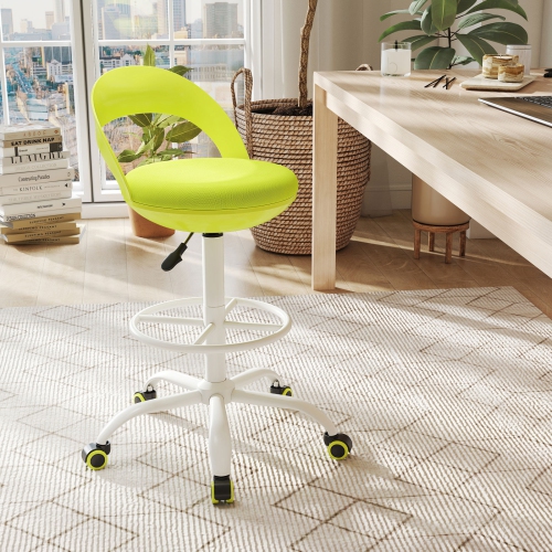 Gymax Drafting Stool Rolling Tall Desk Chair w/ Wheels Low Backrest Footrest Green