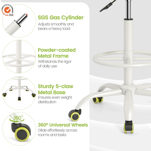 Gymax Drafting Stool Rolling Tall Desk Chair w/ Wheels Low Backrest Footrest Green
