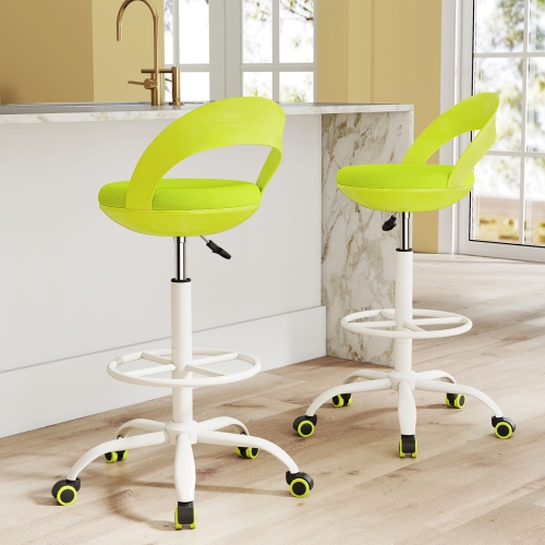 Gymax 2 PCS Drafting Stool Rolling Tall Desk Chair w/ Wheels Low Backrest Footrest Green