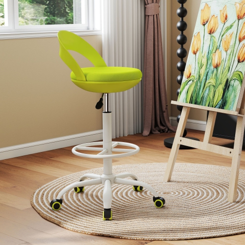 Gymax 2 PCS Drafting Stool Rolling Tall Desk Chair w/ Wheels Low Backrest Footrest Green