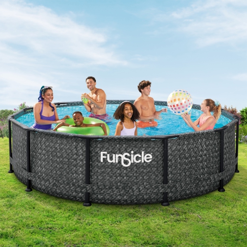 Funsicle – Piscine hors-terre ronde Oasis Designer, 12 pi x 36 po, chevrons foncés