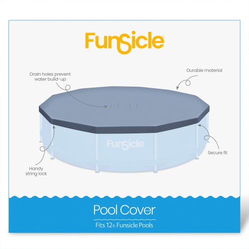 Funsicle 12 pi – Bâche ronde pour débris de piscine hors terre, accessoire seulement, gris