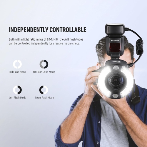 Refurbished - NEEWER RF1-N TTL Macro Ring Flash for Nikon – 76Ws, 5600K, and more Ideal for Macro Photography