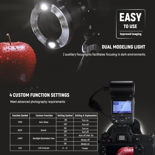 Refurbished - NEEWER RF1-N TTL Macro Ring Flash for Nikon – 76Ws, 5600K, and more Ideal for Macro Photography