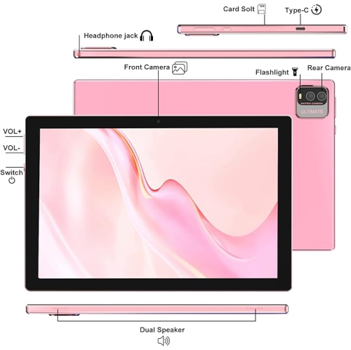 10 inch Android 14 Tablet, 8GB RAM+64GB ROM/1TB Expend Tablet, 1.8Ghz Quad-core Processor, 2 in 1 Tablets with Keyboard/Case/Mouse/Stylus, 1280x800