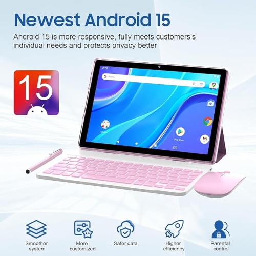 10 inch Android 14 Tablet, 8GB RAM+64GB ROM/1TB Expend Tablet, 1.8Ghz Quad-core Processor, 2 in 1 Tablets with Keyboard/Case/Mouse/Stylus, 1280x800