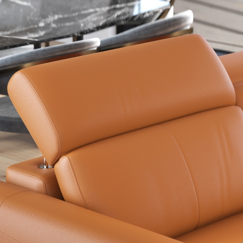 Valencia – Causeuse inclinable double en cuir Elodie avec console, cognac