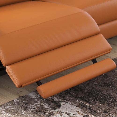 Valencia – Causeuse inclinable double en cuir Elodie avec console, cognac