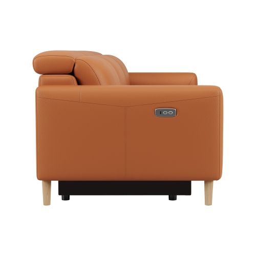 Valencia – Causeuse inclinable double en cuir Elodie avec console, cognac