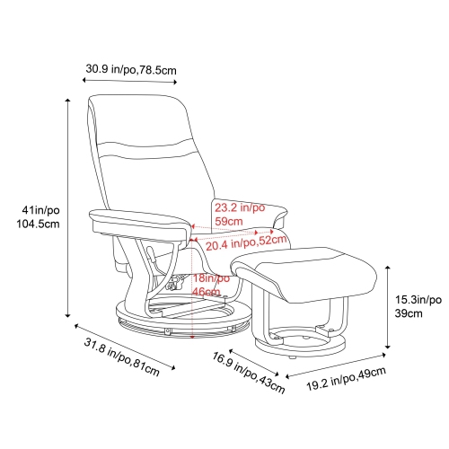 Valencia Massimo Leather Recliner Seat with Ottoman, Beige