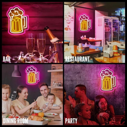 Eufrozy Led Neon Sign for Man Cave, Pink Beer Led Neon Light Sign 10 Dimmable Led Sign Lightning USB Powered Led Lights Signs for Home Bar Wall Decor