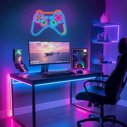 Eufrozy Gamer Neon Signs for Man Cave, Blue Gamepad Controller LED Neon Sign Game 6 Dimmable Gaming Neon Lights pour adolescents Garçons Joueur Décor