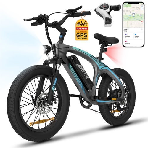 Gyrocopters Zapphire Fat Tire E-Bike for Adults – 500W, 20x3” Tires, Speed upto 32km/h, Long Range upto 91 Km SHIMANO 7-Speed Gear | Anti-theft GPS