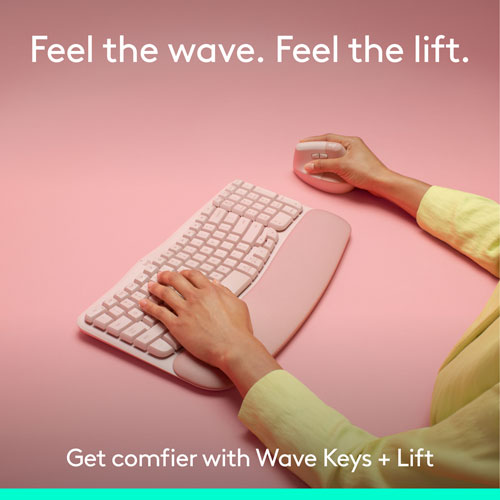 Ensemble souris et clavier ergonomique pleine grandeur à membrane Bluetooth Wave Keys de Logitech - Rose - Anglais - Exclusivité Best Buy