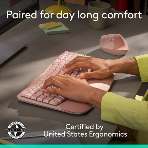 Ensemble souris et clavier ergonomique pleine grandeur à membrane Bluetooth Wave Keys de Logitech - Rose - Anglais - Exclusivité Best Buy