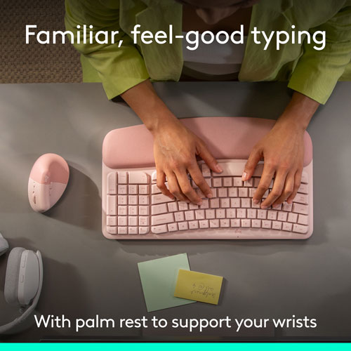 Logitech Wave Keys Bluetooth Membrane Full-Size Ergonomic Keyboard & Mouse Combo- Pink- EN -Only at Best Buy