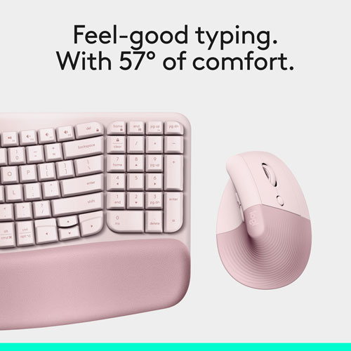 Ensemble souris et clavier ergonomique pleine grandeur à membrane Bluetooth Wave Keys de Logitech - Rose - Anglais - Exclusivité Best Buy