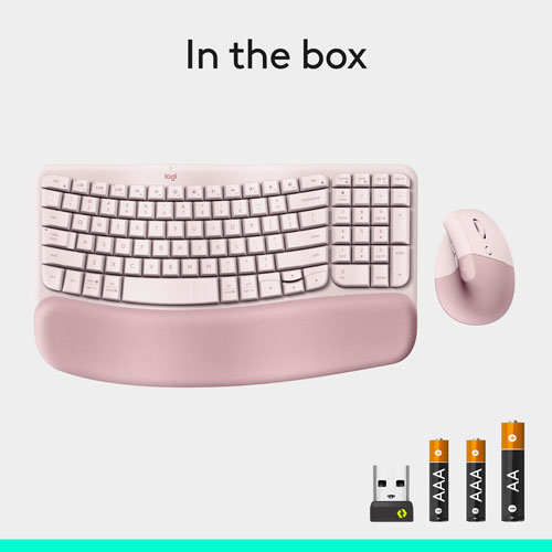 Logitech Wave Keys Bluetooth Membrane Full-Size Ergonomic Keyboard & Mouse Combo- Pink- EN -Only at Best Buy