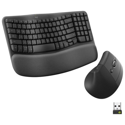 Ensemble souris et clavier ergonomique pleine grandeur à membrane Bluetooth Wave Keys de Logitech - Noir - Anglais