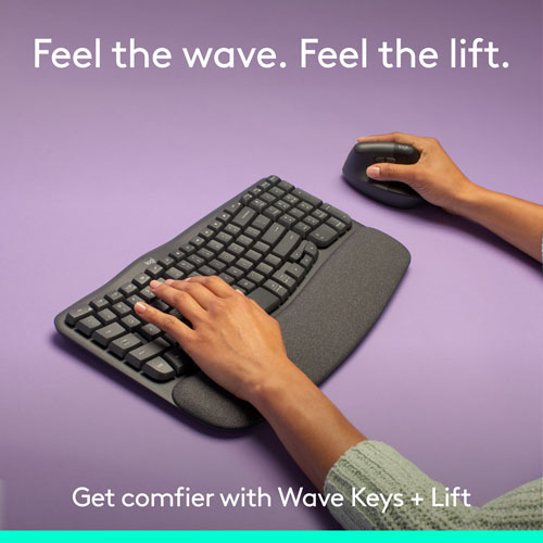 Ensemble souris et clavier ergonomique pleine grandeur à membrane Bluetooth Wave Keys de Logitech - Noir - Anglais