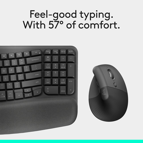 Ensemble souris et clavier ergonomique pleine grandeur à membrane Bluetooth Wave Keys de Logitech - Noir - Anglais