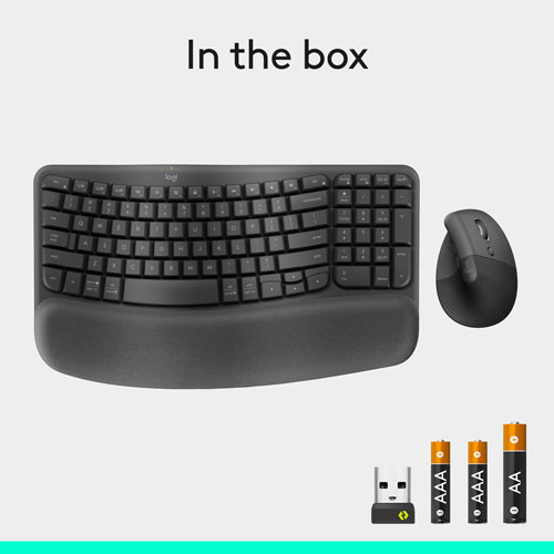 Ensemble souris et clavier ergonomique pleine grandeur à membrane Bluetooth Wave Keys de Logitech - Noir - Anglais